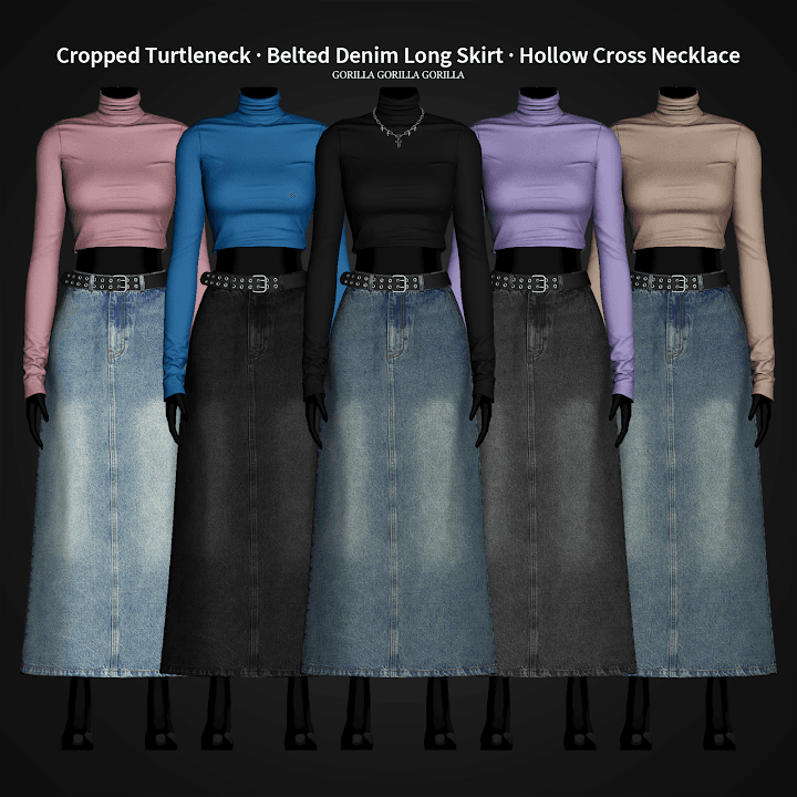 Сет одежды Cropped Turtleneck & Long Skirt & Necklace